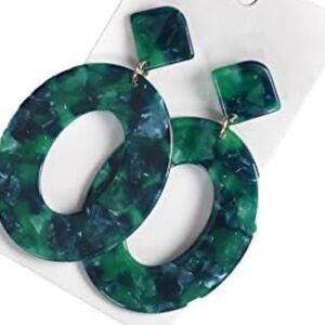 Green and Blue  Tortoise Shell Statement Earrings